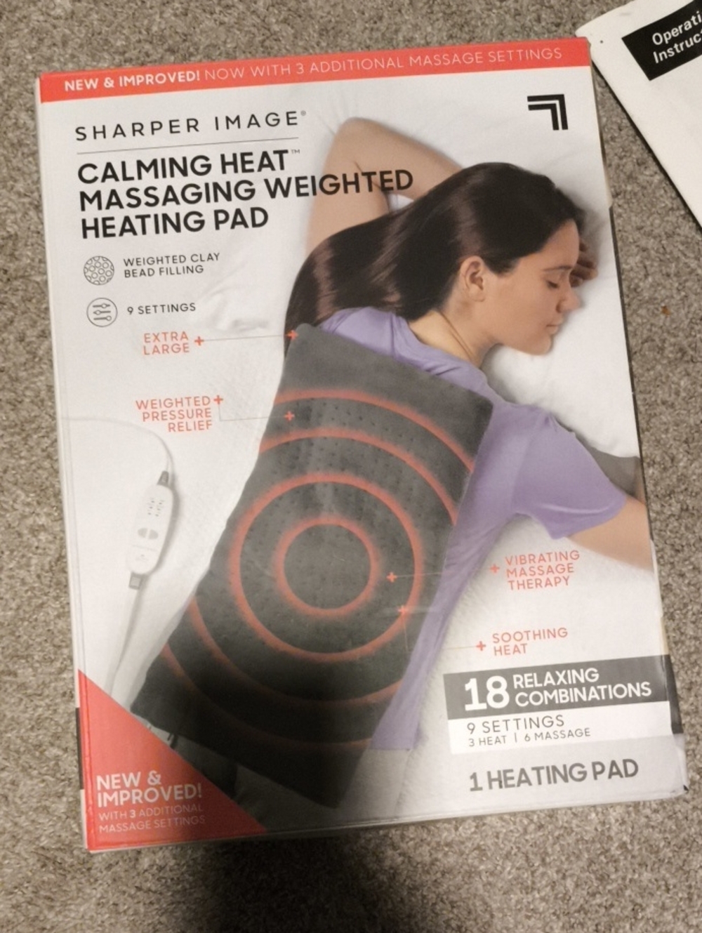 Sharper Image Gray Calming Heat Massaging Weighted Heating Pad